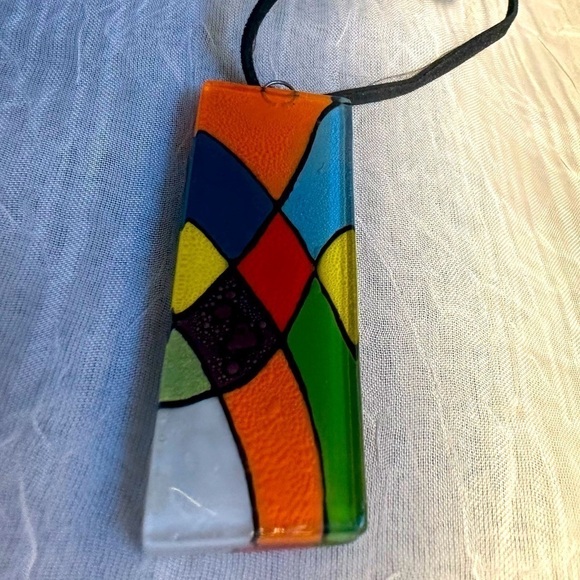 Colorful Necklace and Bracelet stained glass-like design Jewelry Set - Picture 2 of 7